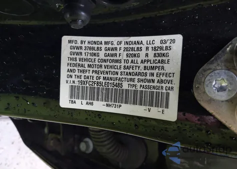 2020 Honda Civic Sport из США, поврежденный, VIN 19XFC2F85LE015485